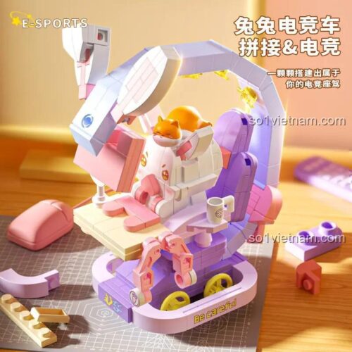 Mô hình Thỏ game thủ 802026 trên nền trắng, bộ lắp ghép Xe đua E-sport Thỏ Con dành cho con gái 14 tuổi, giá rẻ.