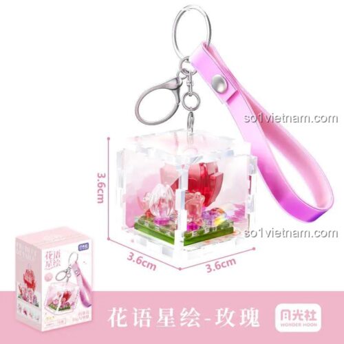 Móc khóa lắp ghép hoa hồng Wonder Moon 802055 với kích thước chi tiết, phụ kiện hoa hồng cho con gái 14 tuổi, đồ chơi mô hình giá rẻ.