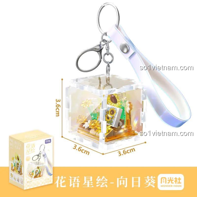 Đồ chơi lắp ghép Hoa Hướng Dương Wonder Moon 802056, móc khóa mini block với kích thước rõ ràng, phù hợp con gái 14 tuổi, chất lượng cao.