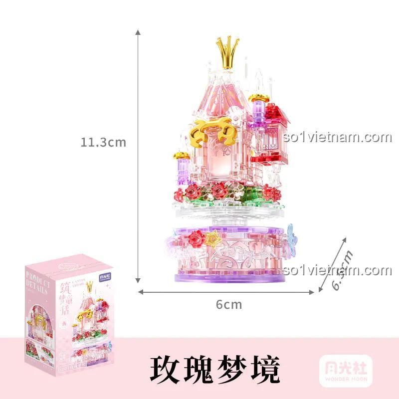 Kích thước mô hình Lâu đài Hoa Hồng Wonder Moon 802067, bộ lắp ghép Lâu đài Cổ Tích xoay phát sáng, đồ chơi xây dựng cho con gái 14 tuổi.