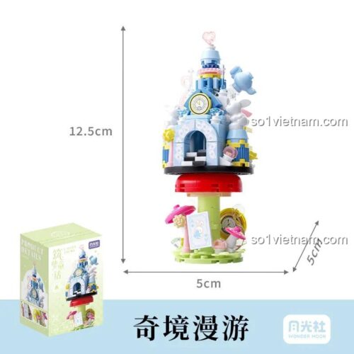 Mô hình Xứ sở thần tiên 802074, đồ chơi xếp hình cho con gái 14 tuổi, thể hiện kích thước mô hình và hộp, giá tiết kiệm.