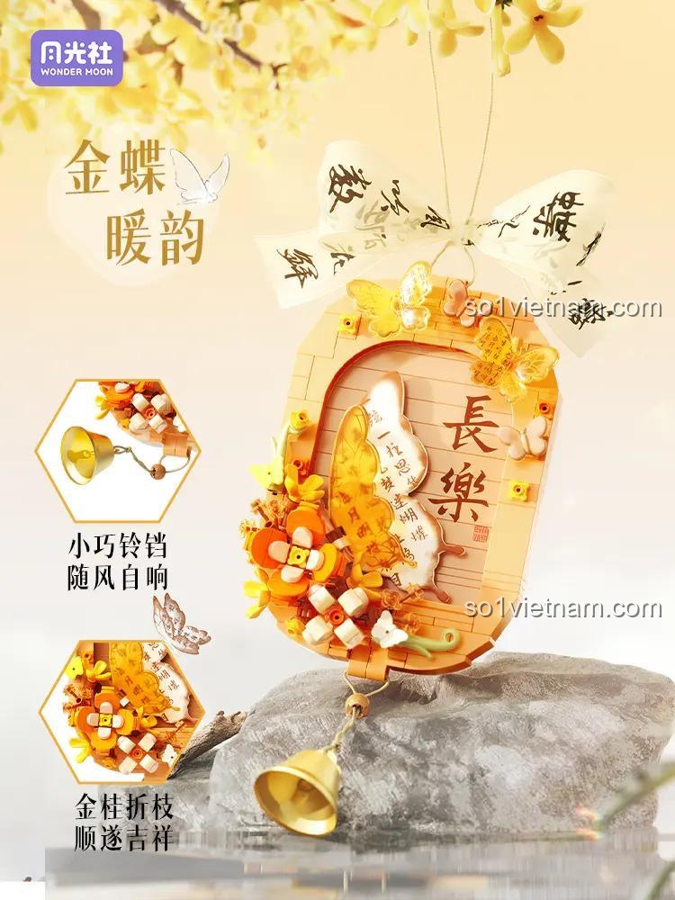 Các tính năng nổi bật của bộ đồ chơi nghệ thuật Wonder Moon 802085: chuông gió tinh xảo, cành quế vàng may mắn.