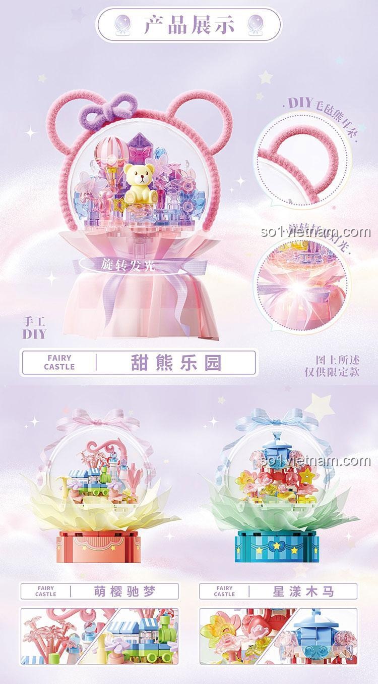 Đồ chơi lắp ghép Bộ sưu tập Lâu đài Cổ tích 802093, tính năng xoay phát sáng, bộ xếp hình Wonder Moon 2093 chất lượng cao