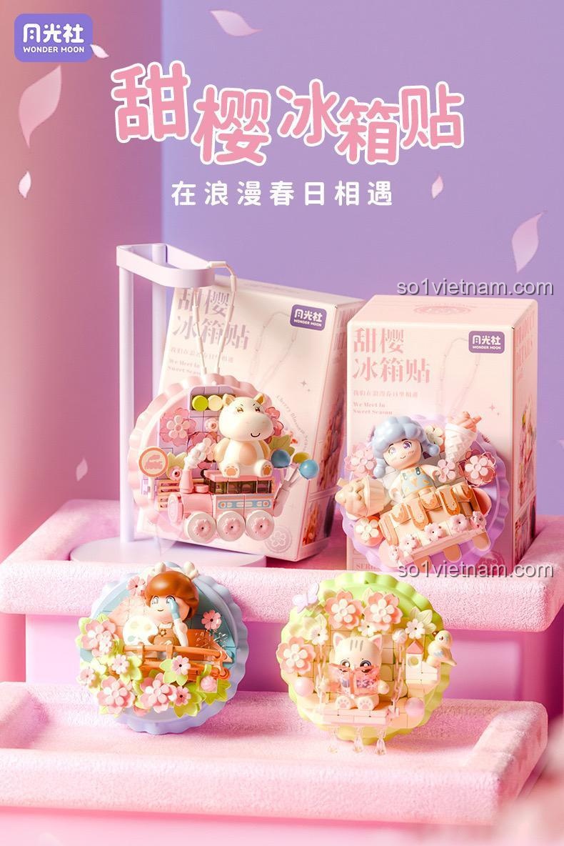 Bộ sưu tập nam châm tủ lạnh hoa anh đào Wonder Moon 802804, đồ chơi xây dựng Nam châm tủ lạnh Xuân Anh Đào Nở Rộ, quà tặng con gái 14 tuổi.
