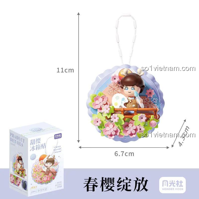 Kích thước mô hình hoa anh đào Wonder Moon 802804 và hộp sản phẩm, đồ chơi mô hình 802804 mini block cho con gái 14 tuổi, giá tiết kiệm.