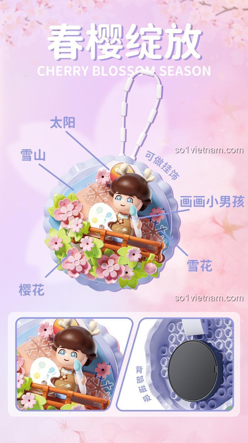 Các mẫu trong bộ sưu tập mini block Wonder Moon, đồ chơi mô hình Nam châm tủ lạnh Xuân Anh Đào Nở Rộ, đồ trang trí tủ lạnh cho con gái 14 tuổi.