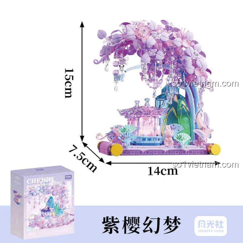 Kích thước đồ chơi mô hình Giấc Mộng Anh Đào Tím 802827, bộ xếp hình lãng mạn cho con gái, chất lượng cao.