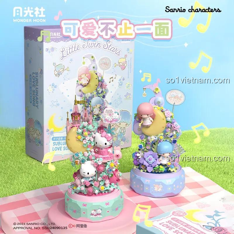 Mô hình Little Twin Stars 803302 và Hello Kitty, Wonder Moon, có đèn LED và âm thanh, cho con gái 14 tuổi.