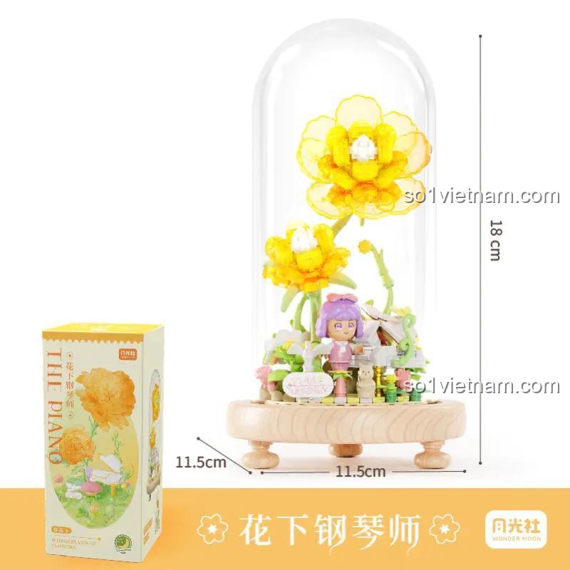 Kích thước chi tiết của bộ xếp hình Cô gái chơi piano trong lồng kính 804214, món quà sinh nhật ý nghĩa cho bạn gái.