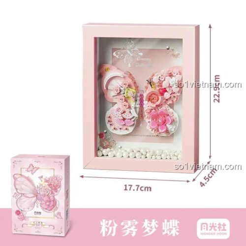 Wonder Moon 804232 Khung Ảnh Bướm "Tinh Nguyệt Bướm" Kích thước hộp, Kích thước mô hình, Hộp sản phẩm, Màu hồng, Độ tuổi 14+