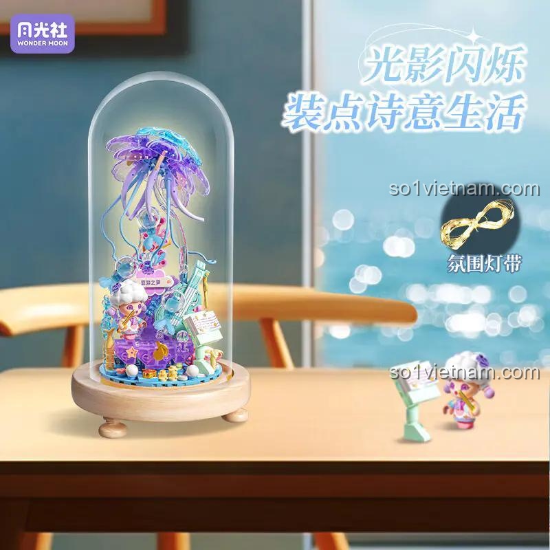 Hiệu ứng đèn LED của bộ lắp ghép Bản hòa tấu dưới đáy biển, tạo ra ánh sáng lung linh, huyền ảo, thích hợp làm đèn ngủ.