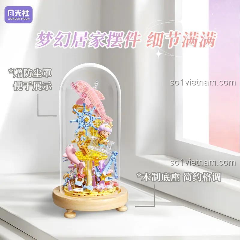 Đồ chơi mô hình Wonder Moon 804239 The Trips với vòm kính chống bụi và đế gỗ, chi tiết tinh xảo.