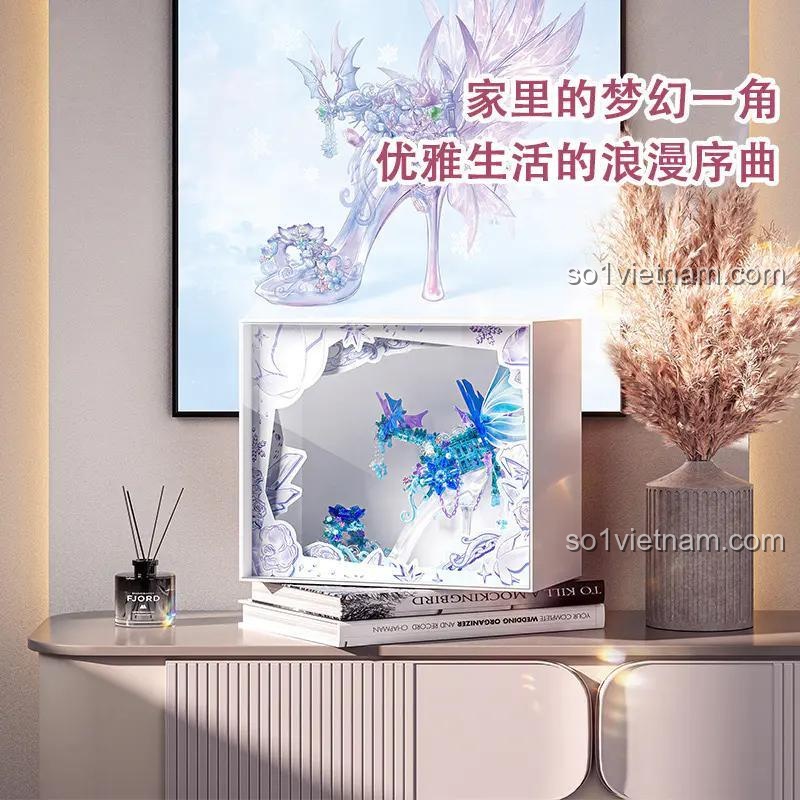 bộ lắp ghép Wonder Moon 804245, mô hình giày pha lê trang trí kệ sách, quà tặng bé gái 0 tuổi, giá bình dân.