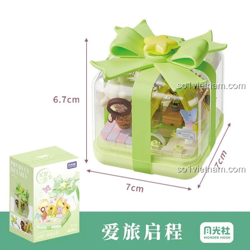 Wonder Moon 804422 Hộp nhẫn ước nguyện, kích thước hộp và sản phẩm, bộ lắp ghép đồ chơi mô hình cho bé gái 6 tuổi, có nhẫn đi kèm, hộp trong suốt, màu xanh lá, trắng, vàng, giá tốt