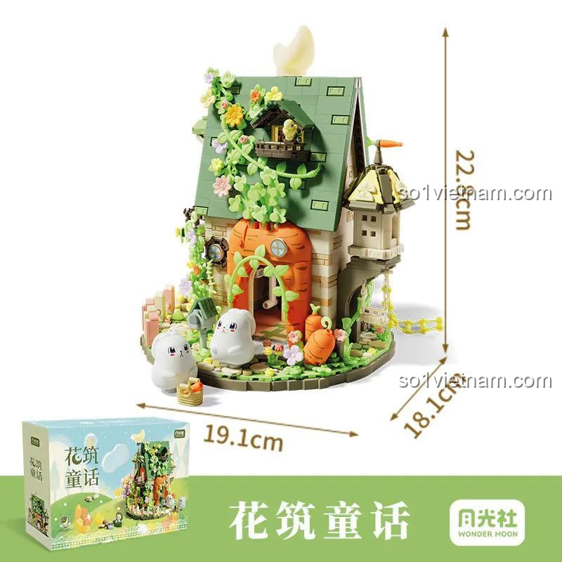 Kích thước mô hình bộ lắp ghép Ngôi nhà cổ tích Hoa 月光社 805003 - Chiều dài 19.1cm, chiều rộng 18.1cm, chiều cao 22.8cm, thiết kế tinh xảo, màu sắc tươi sáng, mang tính trang trí cao, phù hợp cho bé gái 14 tuổi