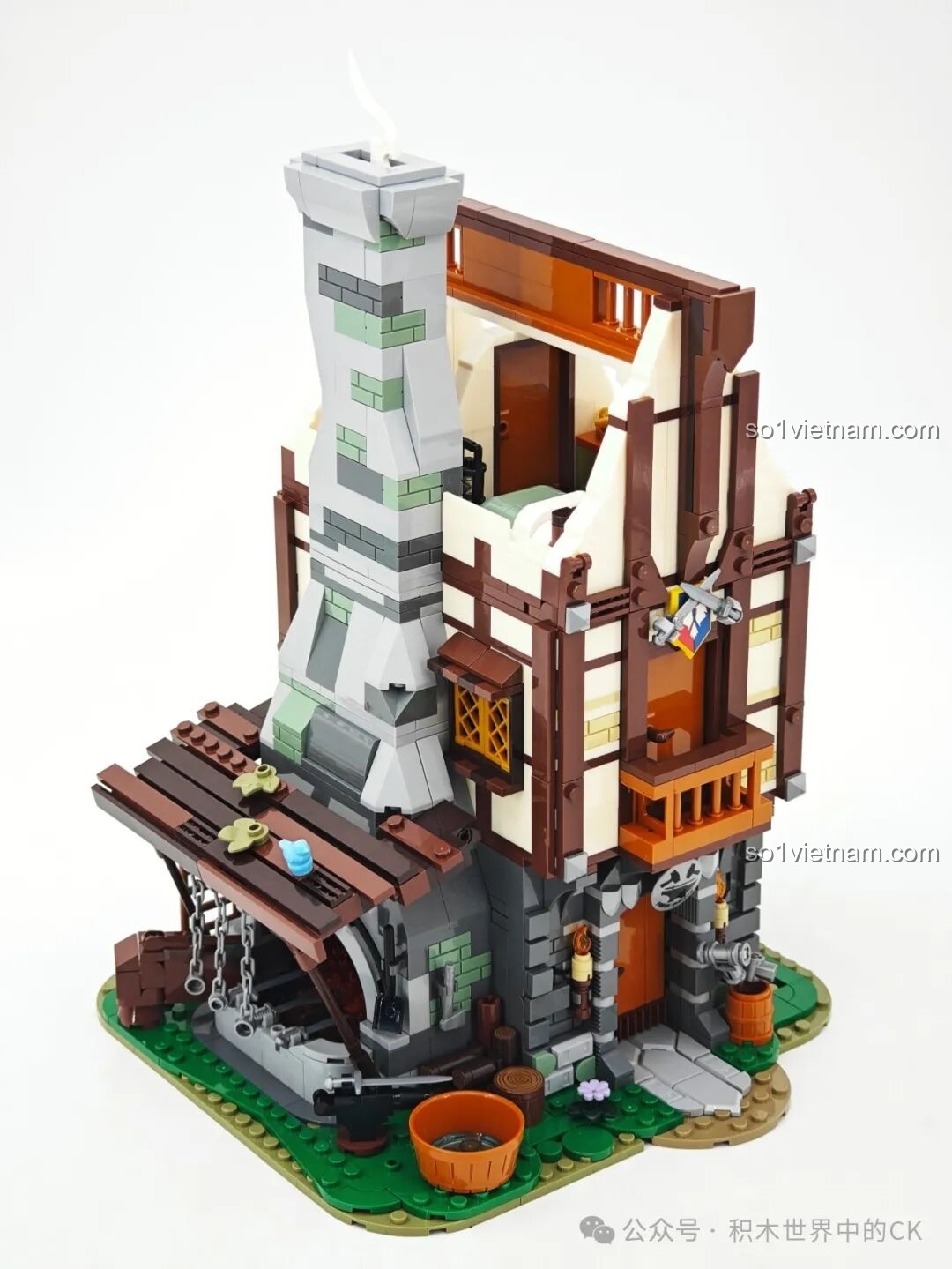 Xây dựng phần ống khói bằng đá cho xưởng rèn Funwhole F9040, một chi tiết kiến trúc quan trọng của mô hình.