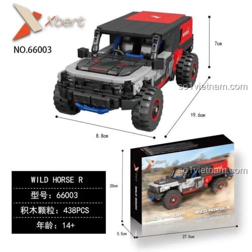 Hộp bộ đồ chơi Xbert 66003, Xe Địa Hình Wild Horse R Xbert, thể hiện kích thước chi tiết, cho con trai 14 tuổi.