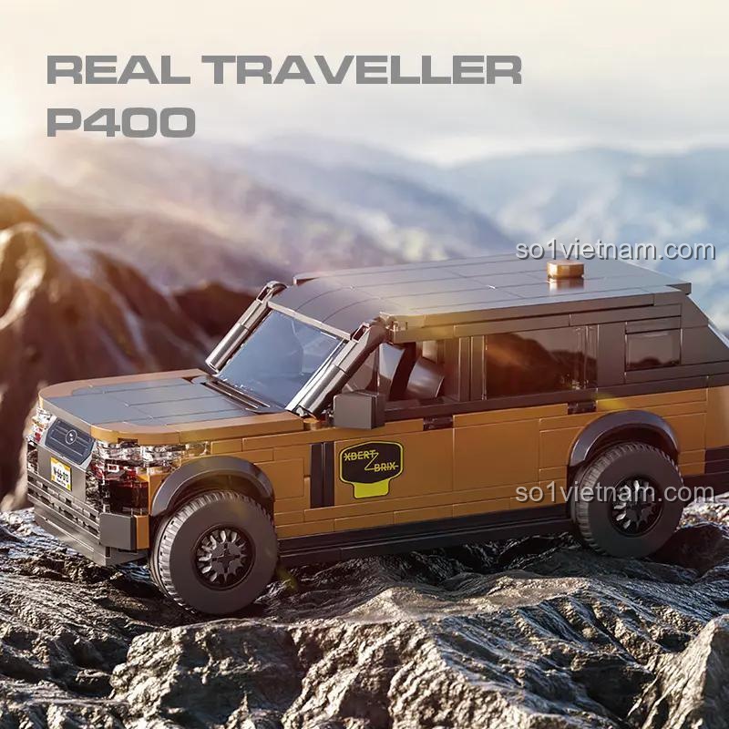 Mô hình xe Real Traveller P400 Xbert 66013 trên địa hình núi đá, đồ chơi mô hình Land Rover Range Rover P400 cho con trai 14 tuổi, chất lượng cao.