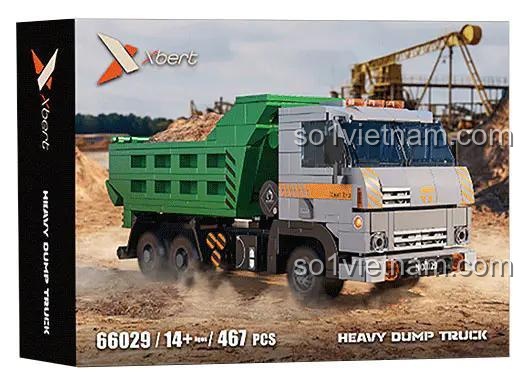 Hộp sản phẩm đồ chơi xây dựng Xbert 66029 xe ben công trường, gồm 467 chi tiết, quà tặng cho bé trai.