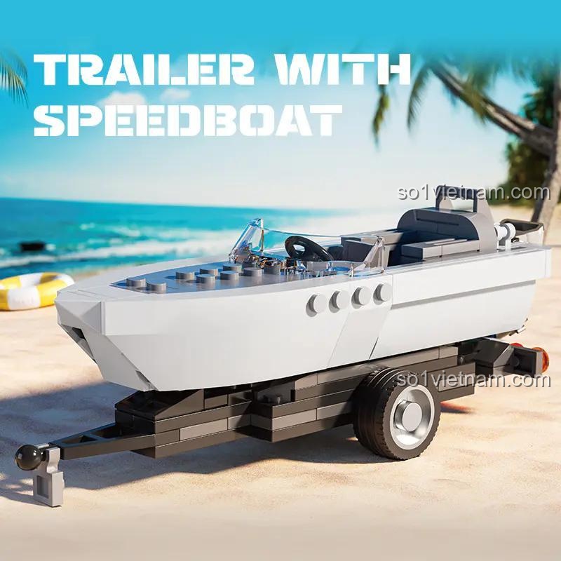 Mô hình Xe Tải Chở Thuyền Máy Xbert 66115 trên bãi biển, đồ chơi xây dựng xe tải chở thuyền máy tương thích LEGO®, cho bé trai 14 tuổi, giá tốt