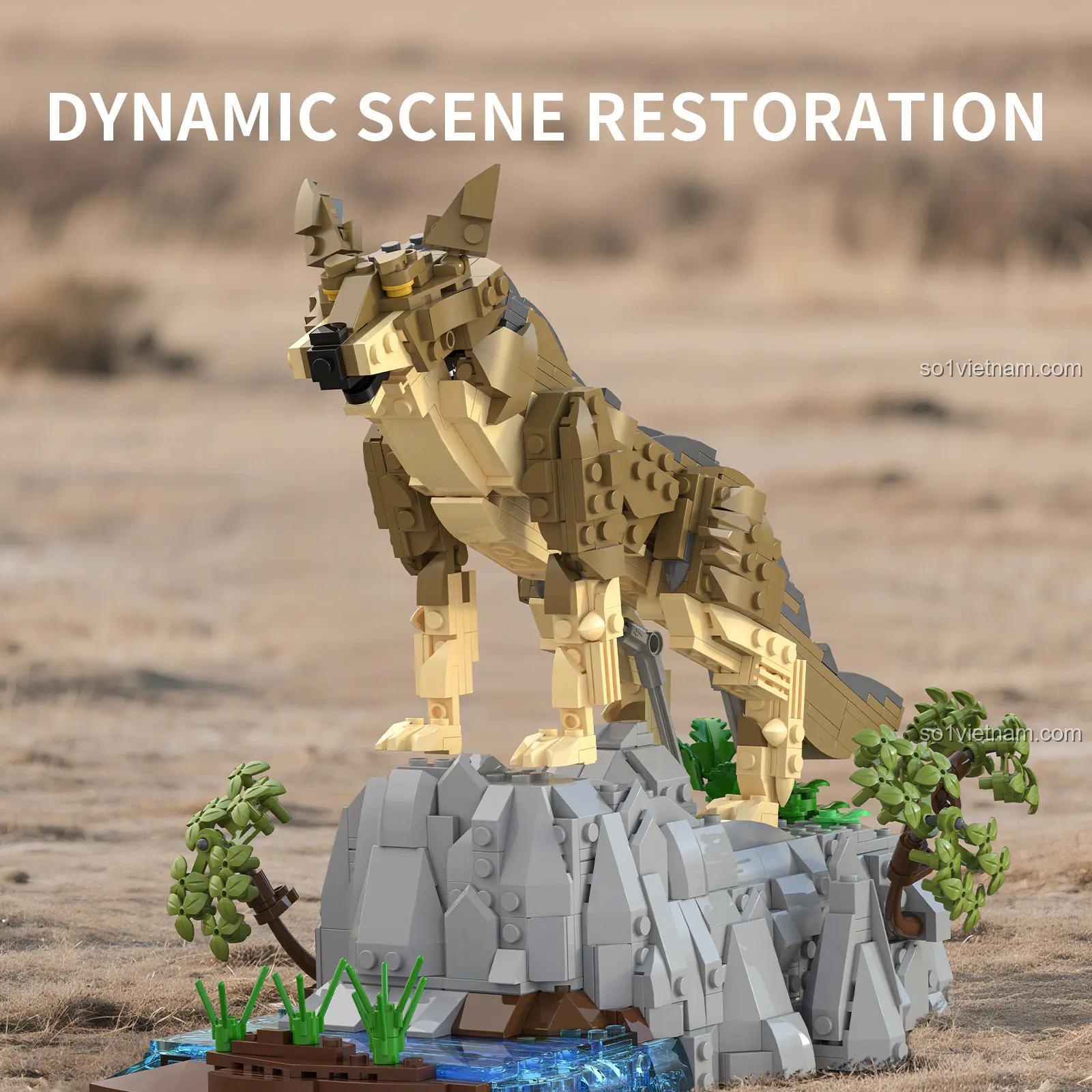 Mô hình Sói Hoang Xbert 66131, chi tiết cảnh quan tự nhiên, đồ chơi mô hình 66131 cho bé trai 8 tuổi.