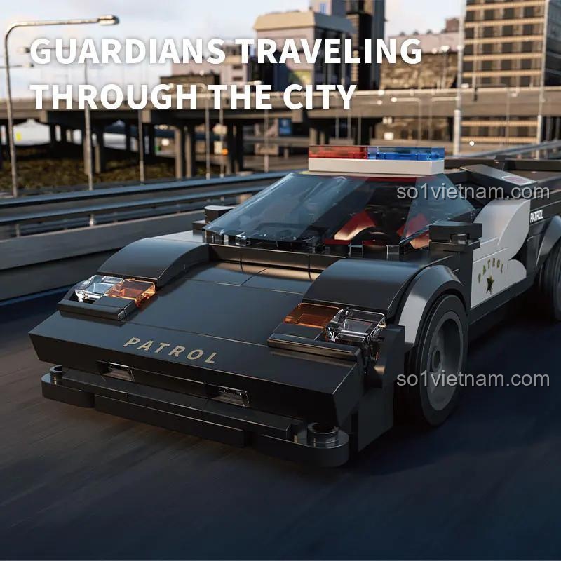 Xe cảnh sát tuần tra cao tốc Xbert 66118 đang di chuyển trên đường cao tốc, Guardians Traveling Through The City, đồ chơi lắp ráp cho bé trai 14 tuổi