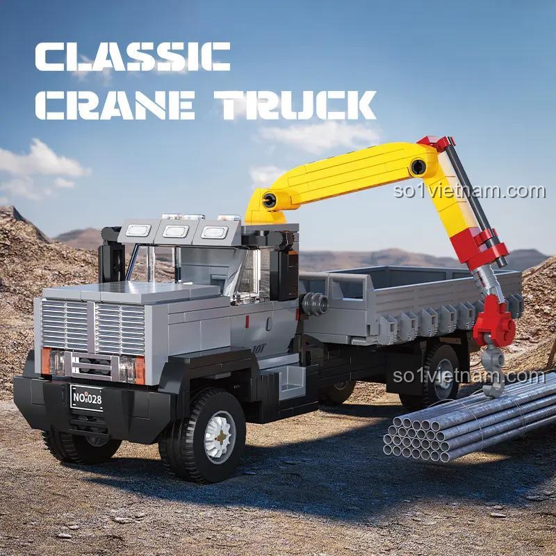 Xe cẩu tự hành cổ điển Xbert 66023 lắp ráp, đồ chơi mô hình xe tải cho bé trai 14 tuổi, chi tiết cao, cần cẩu linh hoạt