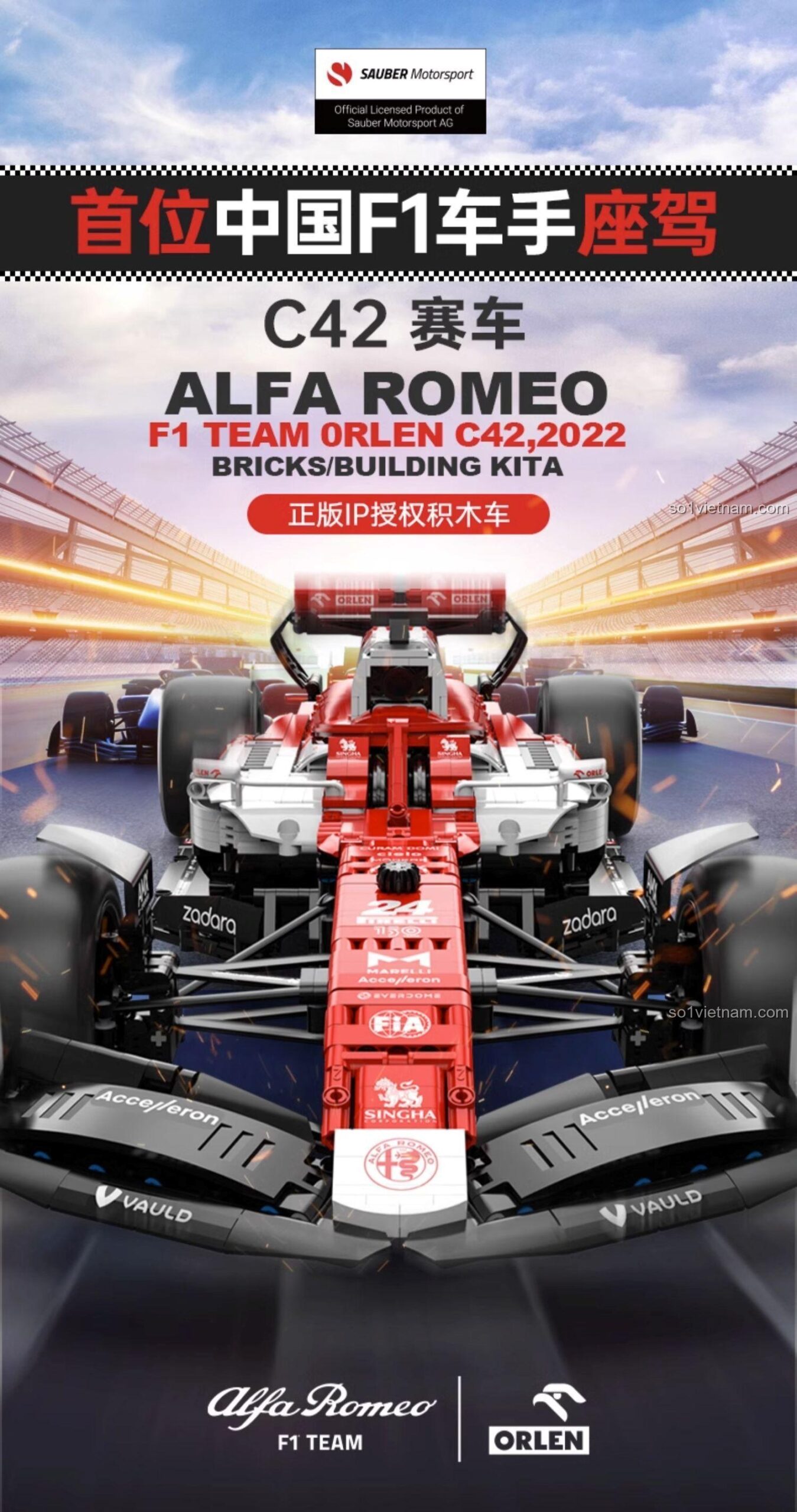 Xe đua F1 Alfa Romeo C42 RASTAR 94410 phiên bản 2022, có logo Zhou Guanyu, đồ chơi Technic cho bé trai 14 tuổi