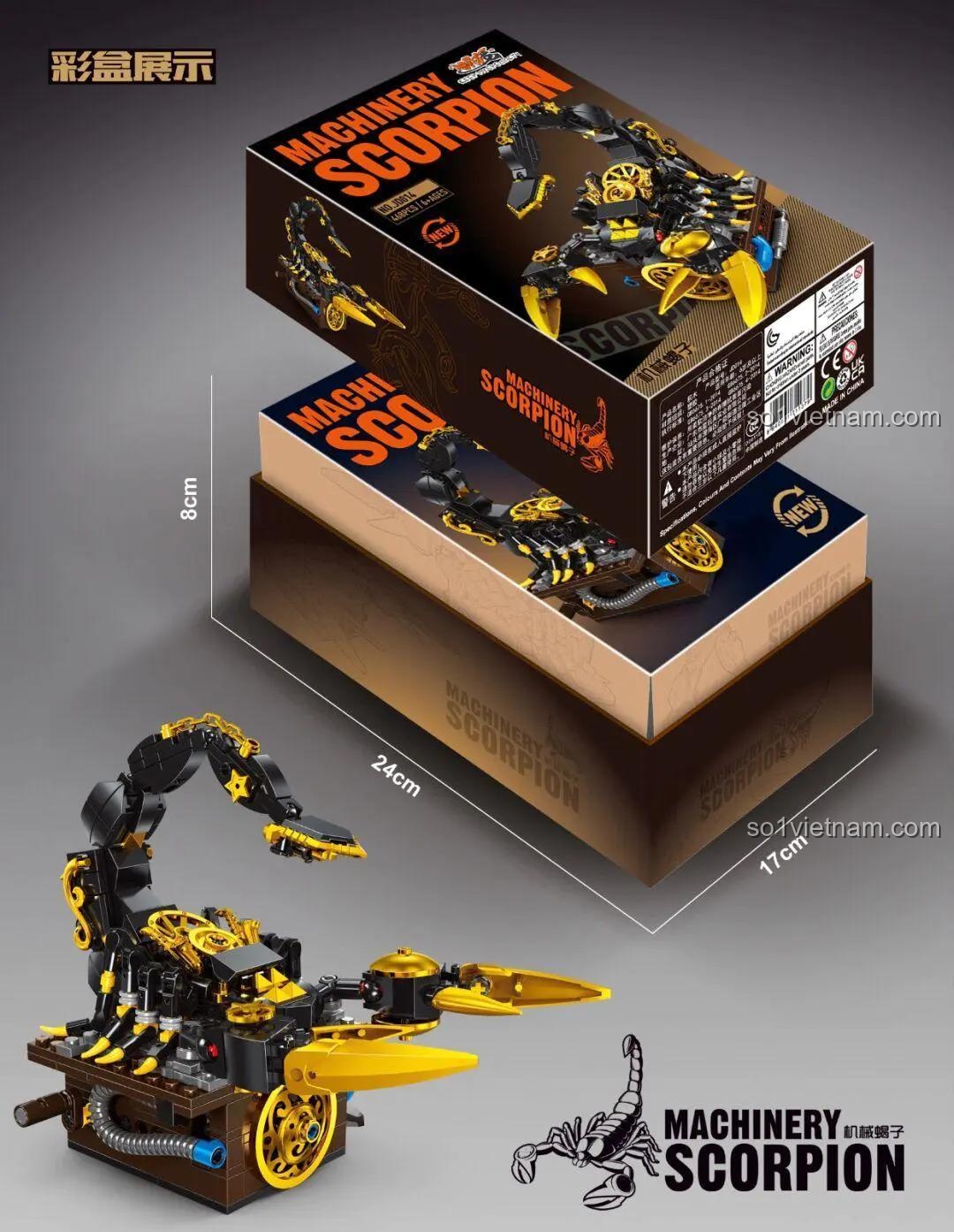 Hộp sản phẩm Cơ Giáp Bọ Cạp JD014 Xiao Jiao Du, bộ đồ chơi lắp ráp, kích thước hộp 24x17x8 cm, cho bé trai 6 tuổi