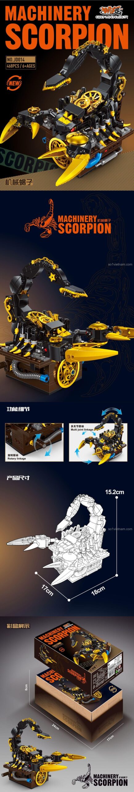 Mô hình Cơ Giáp Bọ Cạp JD014 Xiao Jiao Du, bộ đồ chơi lắp ráp, chi tiết 468 mảnh, cơ chế bánh răng, cho bé trai 6 tuổi