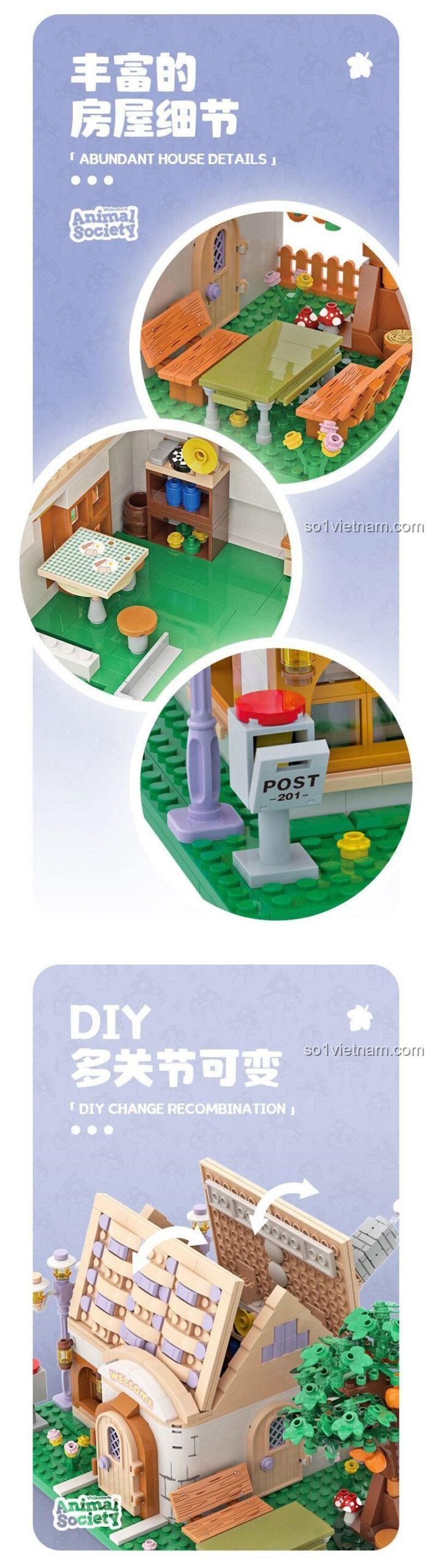 Chi tiết ngoại thất bộ lắp ghép Ngôi nhà Họa Mi Animal Society JD036 Xiao Jiao Du