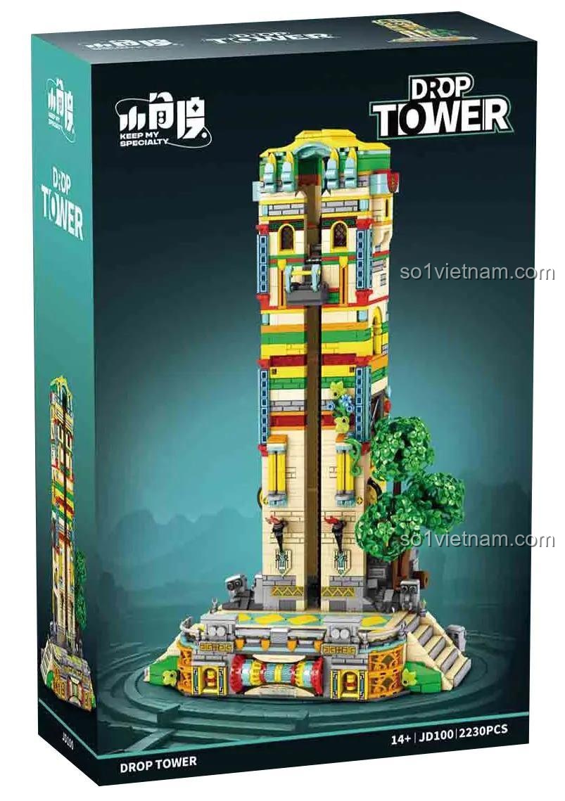 Hộp bộ lắp ghép Xiao Jiao Du JD100 Mô Hình Tháp Rơi Tự Do, 2230 chi tiết, phù hợp thanh niên 14 tuổi, giá rẻ.