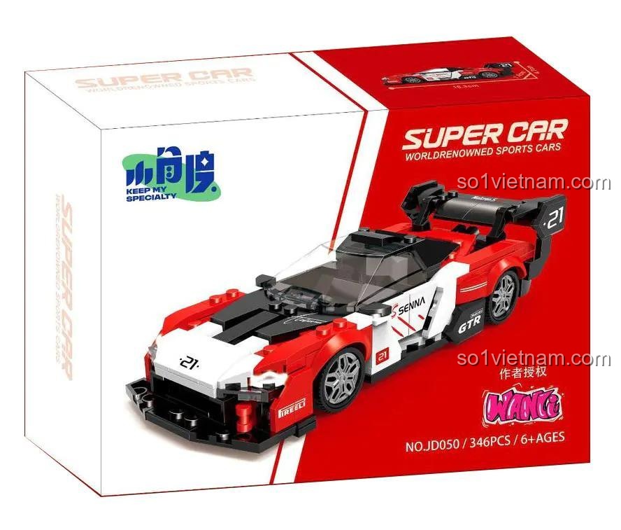 Mô hình lắp ráp bộ lắp ghép 小角度 JD050 Siêu xe McLaren GT, 346 mảnh, cho bé 6 tuổi, màu đỏ trắng đen, tốc độ đỉnh cao, tặng kèm 4 bánh xe dự phòng