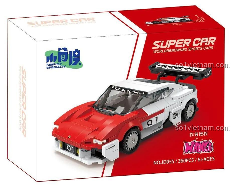 Hộp sản phẩm bộ lắp ghép xe đua Porsche Mission R màu đỏ trắng, 360 chi tiết, độ tuổi 6+, phù hợp cho bé trai, giá tốt, chất lượng cao, thiết kế khí động học