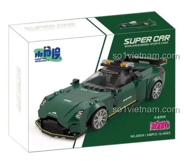 Hộp ngoài bộ lắp ghép xe đua Aston Martin JD059, đồ chơi lắp ráp cho bé trai 6 tuổi, 348 chi tiết, tốc độ đỉnh cao