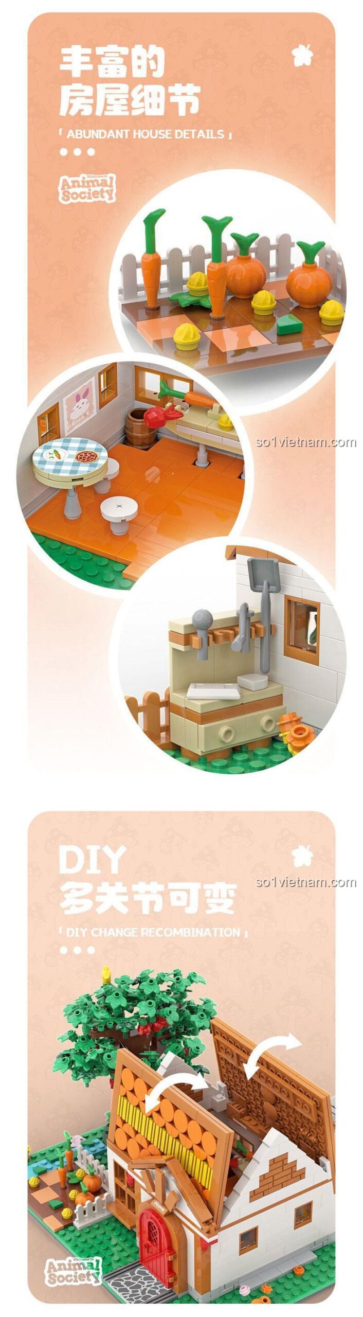Bộ đồ chơi Ngôi nhà của Cư dân Xã hội Động vật JD035 879 mảnh ghép, Tương thích LEGO®, Phù hợp cho bé 6 tuổi, Màu sắc chủ đạo Nâu, Trắng, Đỏ, Xanh lá, Vàng, Chất liệu Nhựa ABS cao cấp, Kỹ năng Sáng tạo ý tưởng, Phối hợp tay mắt, Kiên nhẫn, Tập trung chi tiết, Định hướng không gian, Giải quyết vấn đề, Tưởng tượng