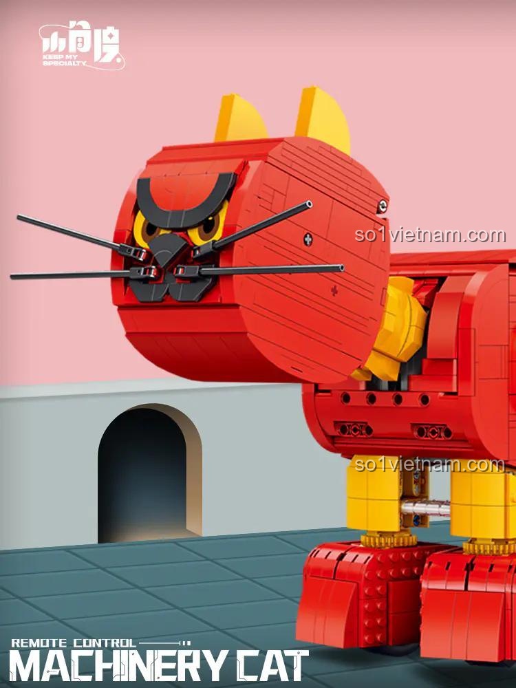 Chi tiết bộ đồ chơi Máy Móc Mèo JD049 Điều khiển từ xa Tương Thích LEGO Lắp Ráp 2143 mảnh Đỏ Vàng cho bé 14 tuổi