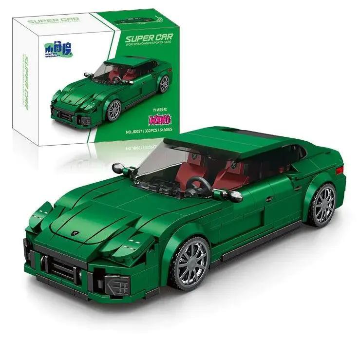 Bộ lắp ghép xe hơi Porsche Panamera màu xanh lá 小角度 JD057, 332 mảnh, độ tuổi 6+, mô hình xe thể thao tốc độ đỉnh cao, quà tặng cho bé trai