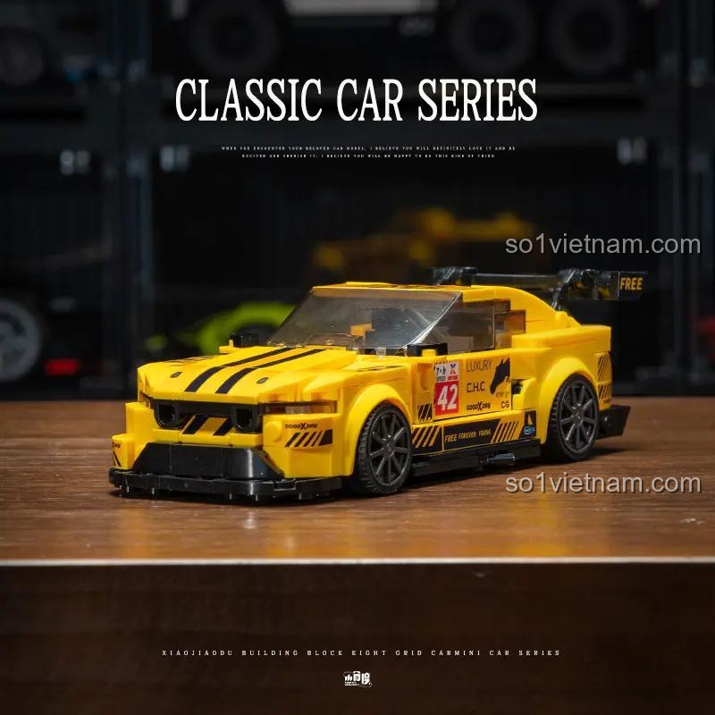 Mô hình xe đua Ford Mustang GT3 màu vàng, bộ lắp ghép 390 mảnh, tỉ lệ 1:18, đồ chơi cho bé 6 tuổi, đồ chơi giáo dục STEM, đồ chơi sáng tạo, quà tặng sinh nhật, quà tặng Giáng Sinh, giá tốt, chất lượng cao, tương thích LEGO