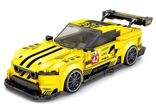 Mô hình xe đua Ford Mustang GT3 màu vàng, bộ lắp ghép 390 mảnh, tỉ lệ 1:18, đồ chơi cho bé 6 tuổi, đồ chơi giáo dục STEM, đồ chơi sáng tạo, quà tặng sinh nhật, quà tặng Giáng Sinh, giá tốt, chất lượng cao, tương thích LEGO