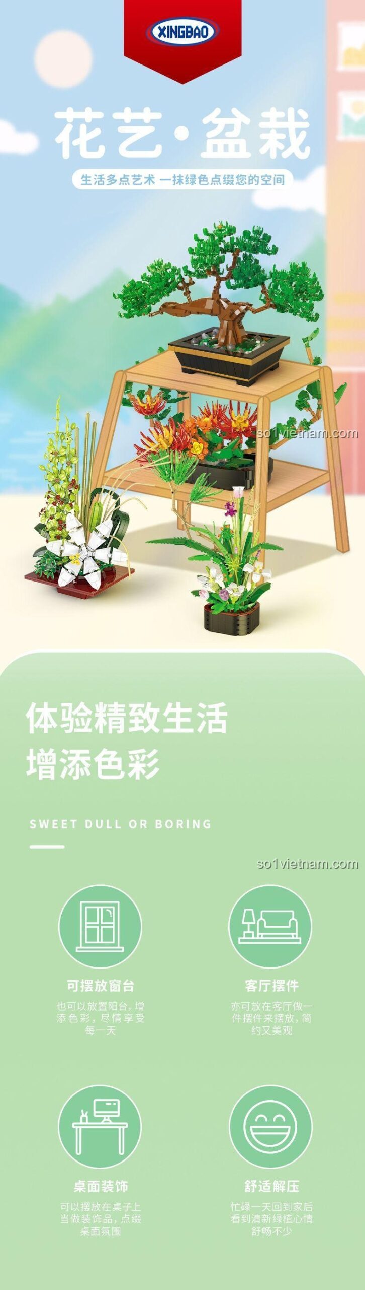 Mô hình Chậu Cúc Lá Ngọc XingBao XB-05006 trang trí bàn làm việc