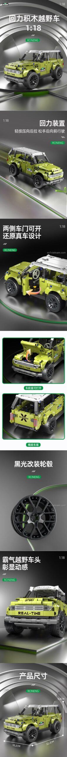 Chi tiết lắp ráp xe Jeep địa hình Land Rover 1:18, bánh đà hồi, cửa mở, tỉ lệ 1:18, đồ chơi lắp ghép cho bé 6 tuổi