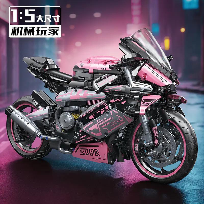 Mô tô PinkWind tỉ lệ 1:5, bộ lắp ghép Technic, đồ chơi mô hình xe máy tốc độ cao cho bé trai 14 tuổi, màu hồng đen xám, kích thước 45x17x27cm, giá tốt