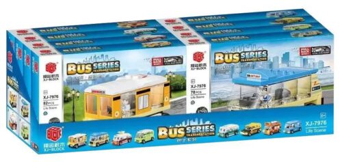 Hộp lớn bộ lắp ráp 8 xe buýt thành phố XJ-Block XJ-7976 cho bé trai 6 tuổi, có động cơ kéo lùi giá rẻ.