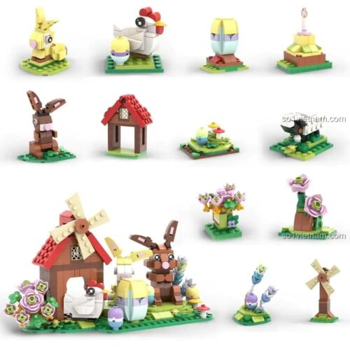 Các mẫu lắp ghép chi tiết của bộ lắp ghép XMORK Trang Viên Thỏ Phục Sinh 031012, đồ chơi xếp hình sáng tạo cho bé gái 6 tuổi