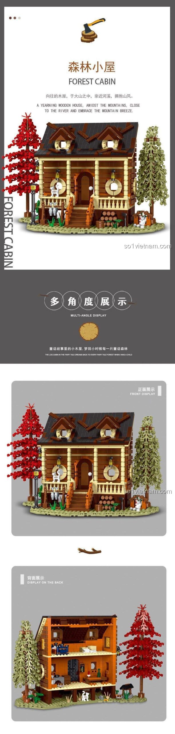 Mô hình ngôi nhà gỗ trong rừng XMORK 031074 được lắp ráp từ các khối nhỏ