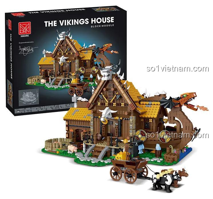 XMORK 033051 Ngôi Nhà Viking, bộ lắp ghép kiến trúc Viking có đèn LED, đáng tiền cho bé trai 6 tuổi