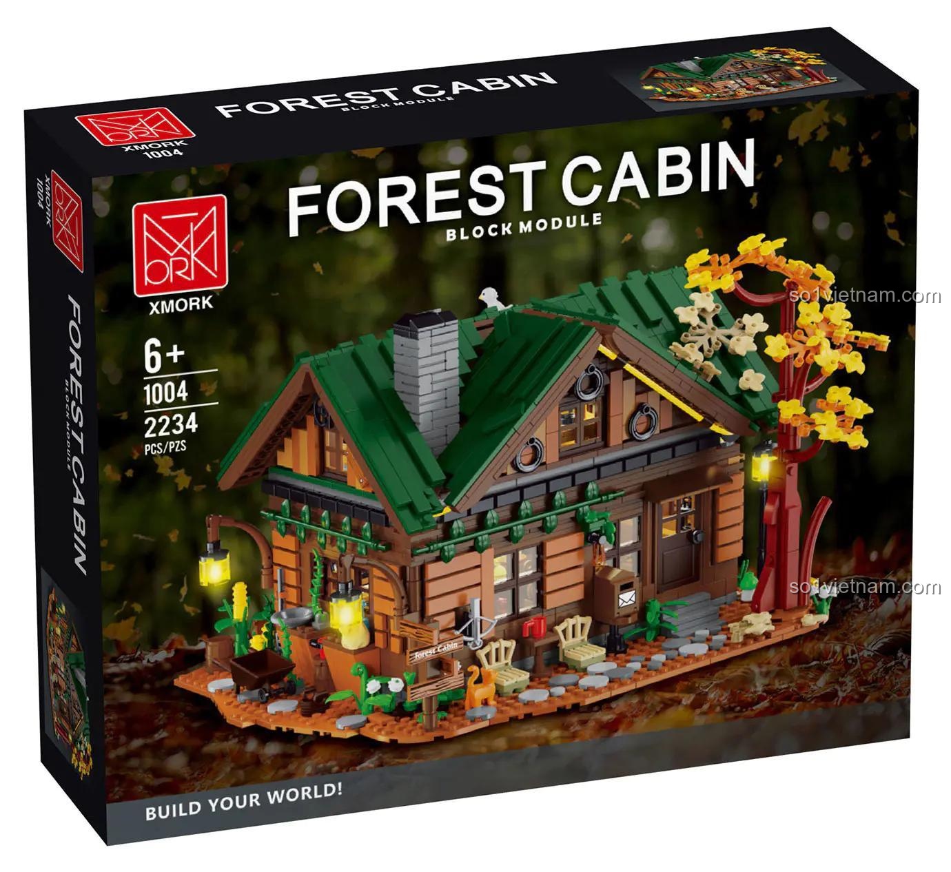 Hộp sản phẩm bộ lắp ghép Ngôi nhà gỗ trong rừng XMORK 1004, đồ chơi xây dựng cho bé 6 tuổi