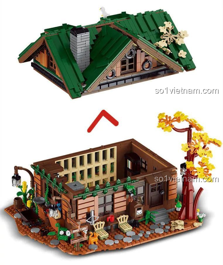 Mô hình Ngôi nhà gỗ trong rừng XMORK 1004, chi tiết lắp ghép, đồ chơi kiến trúc cho bé 6 tuổi