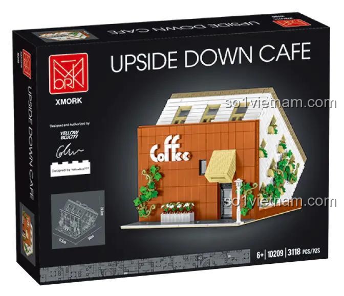 Hộp sản phẩm của đồ chơi xây dựng XMORK 10209 Quán Cà Phê Lộn Ngược, thể hiện rõ thiết kế và số mảnh 3118.